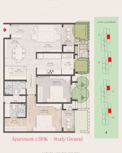 TOWER - A, B, C & D ( 7 SERIES ) SUPER BUILT- UP AREA - 1382 SQFT RERA CARPET AREA - 912 SQFT BALCONY AREA - 71 SQFT LANDSCAPE AREA - 25 SQFT