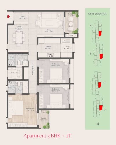 TOWER - A, B, C & D ( 4 SERIES ) SUPER BUILT- UP AREA - 1567 SQFT RERA CARPET AREA - 1054 SQFT BALCONY AREA - 83 SQFT